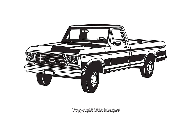 Black and White Line Art Vintage Pickup Truck Illustration