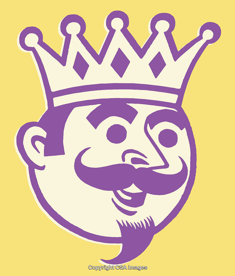 Crown-Wearing Cartoon Character with Purple Outline on Yellow Background