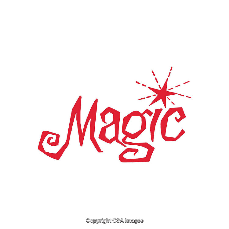 Red Magic Word Art With Decorative Starburst and Whimsical Style