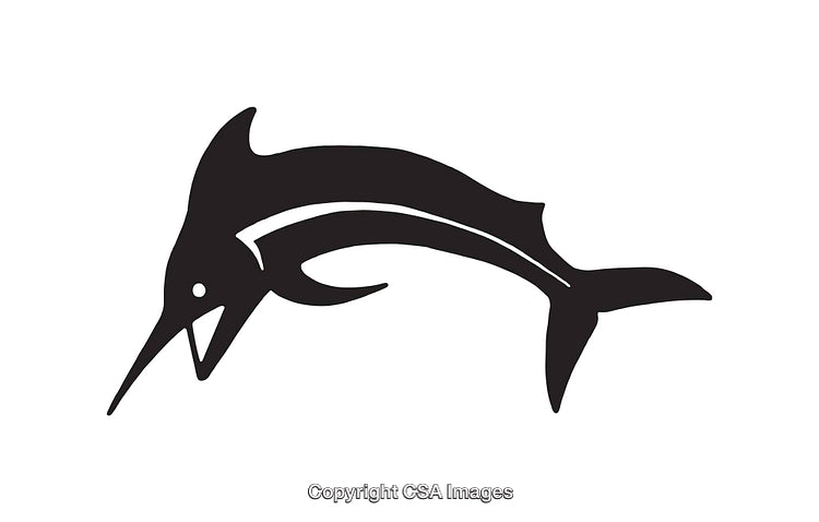 Black and White Stylized Marlin Fish Icon on White Background
