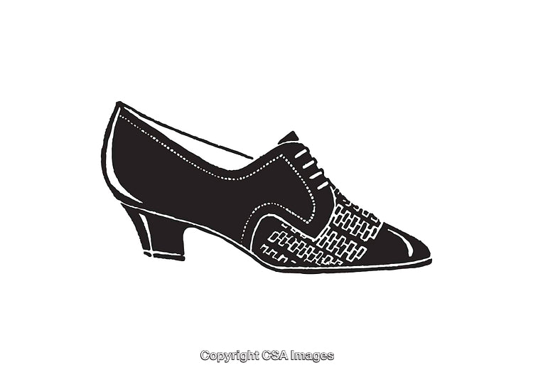 Vintage Style Black and White Illustration of Low-Heeled Woman's Shoe