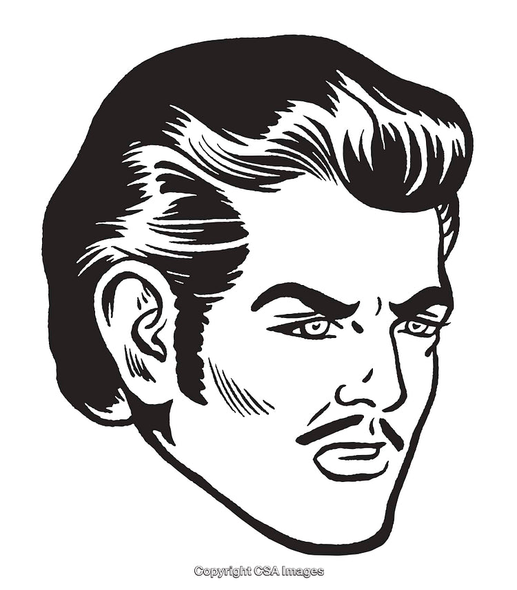 Retro Illustration of a Man's Face with Vintage Hairstyle and Mustache