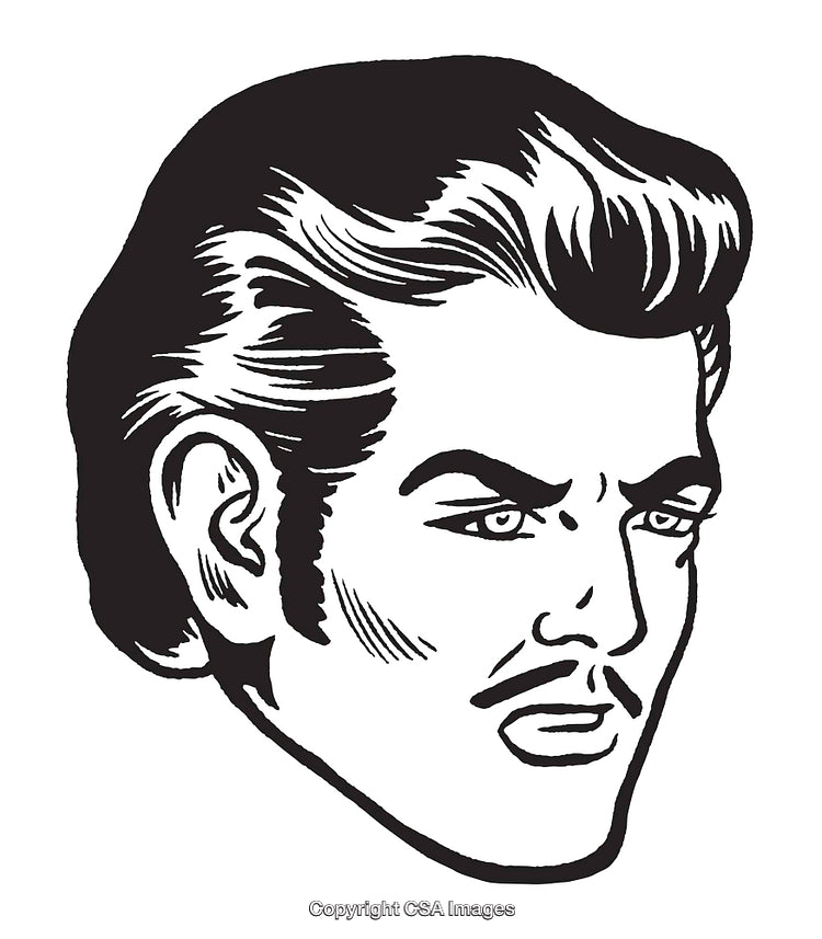 Retro Illustration of a Man's Face with Vintage Hairstyle and Mustache