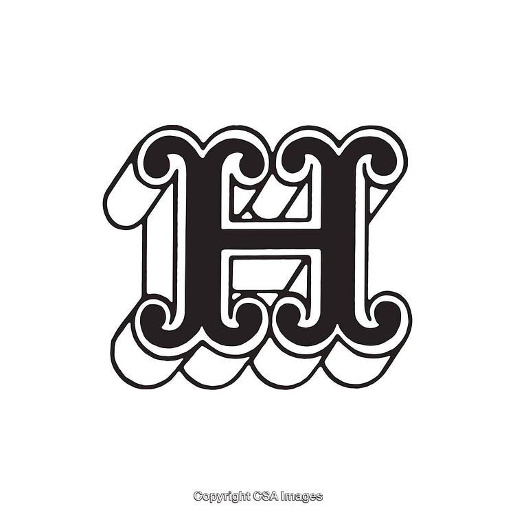 Intricate Black and White Decorative Letter H Illustration Art Design