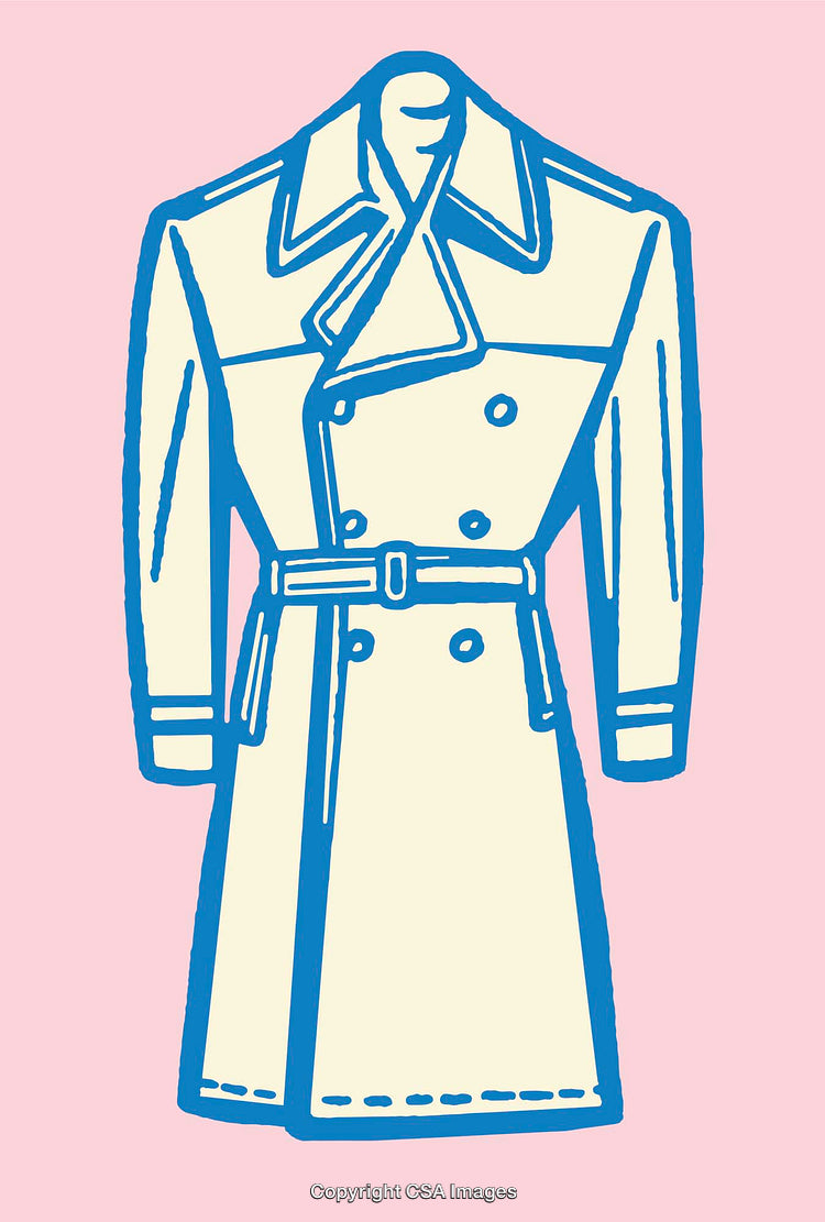 Stylized Line Art Illustration of a Beige Trench Coat on Pink Background