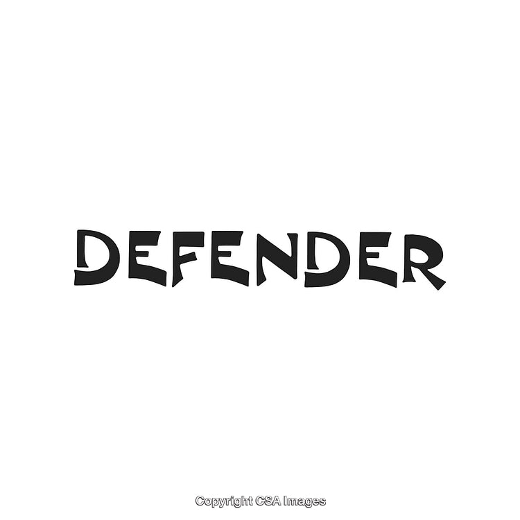 Stylized Word Defender in Bold Black Font on a White Background