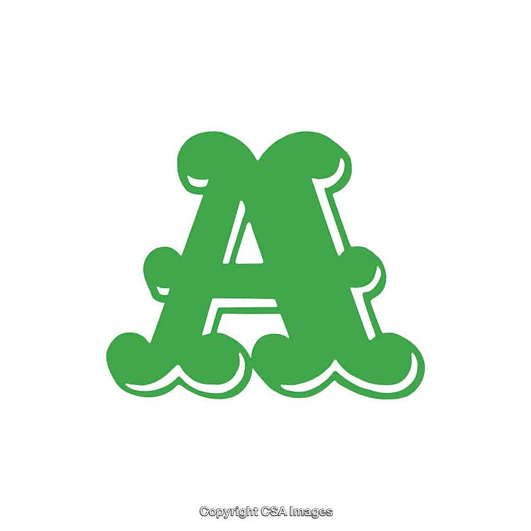 Green Stylized Letter A with Decorative Curves on White Background