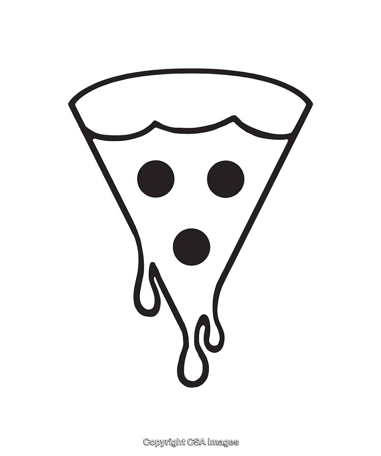 Black and White Outline Art of a Melting Pizza Slice