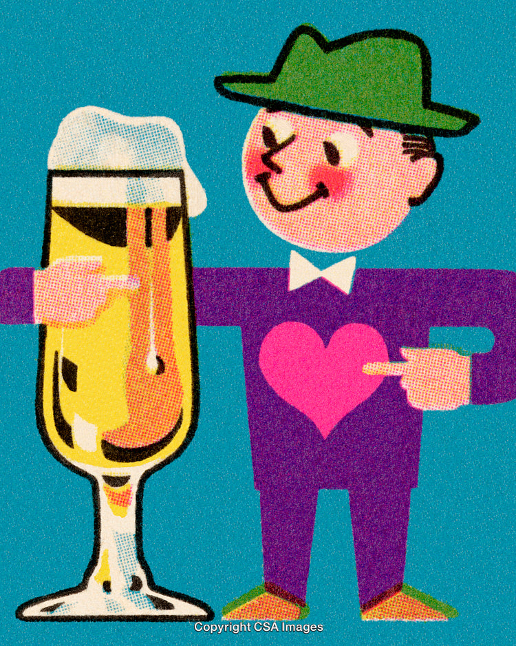Retro Illustrated Man With Hat and Beverage in Pop Art Style