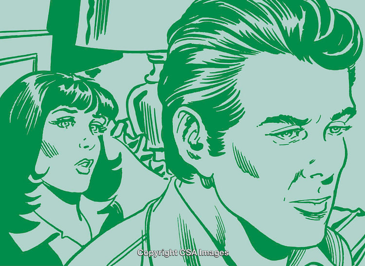 Retro Illustration of a Couple in Expressive Conversation Style Artwork
