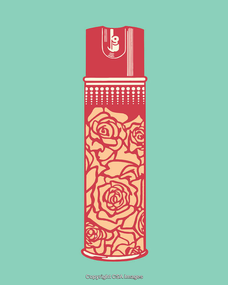 Stylized Line Art Illustration of Spray Bottle with Rose Pattern