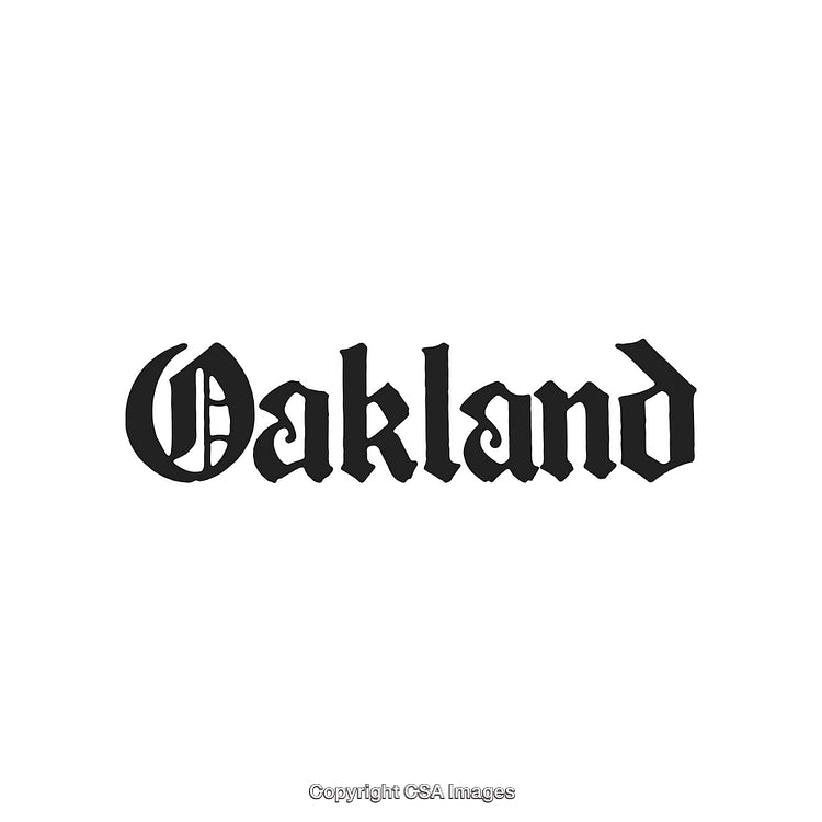 Oakland Logo in Bold Gothic Font on White Background