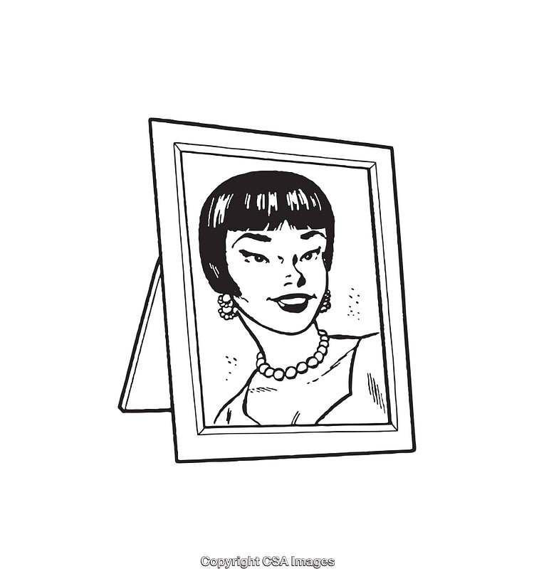 Black and White Line Art Portrait in a Standing Frame
