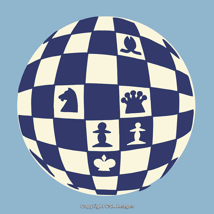 Abstract Chess Globe Featuring Pieces in a Colorful Checkerboard Style
