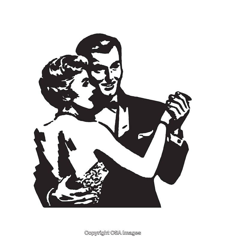 Elegant Couple Dancing in Vintage Black and White Line Art Style