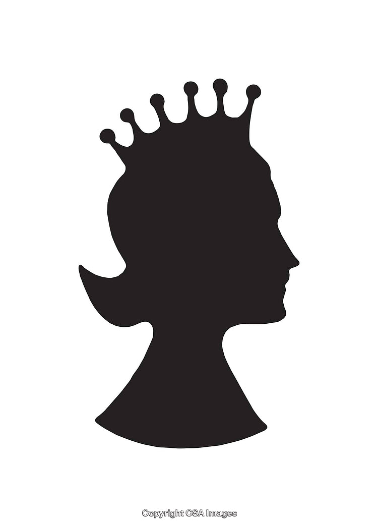 Black Silhouette Icon of Crowned Woman in Profile View