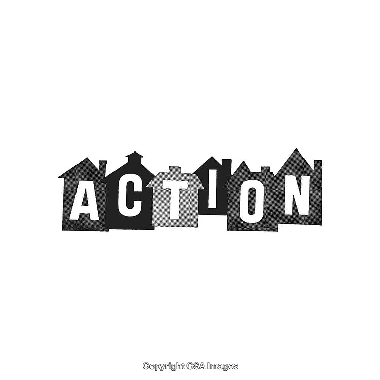 Creative Illustration Featuring Word Action with House Shaped Text Elements