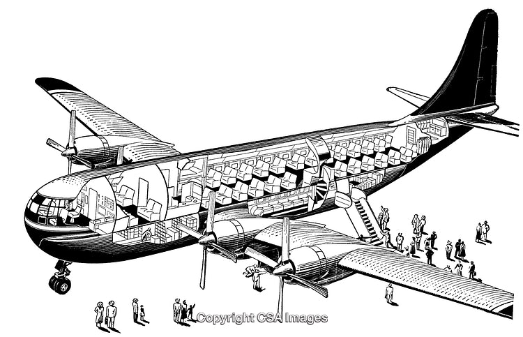 Detailed Cross-Section Illustration of a Passenger Airplane Design