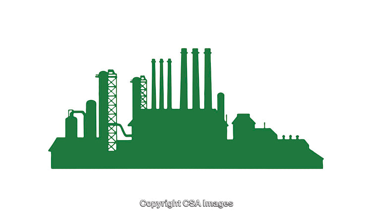 Green Industrial Facility Silhouette on Transparent White Background Representation