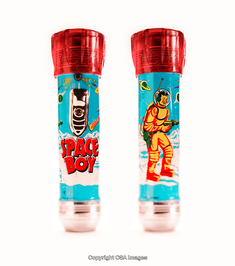 Colorful Retro Toy Flashlights Featuring Space Boy Design