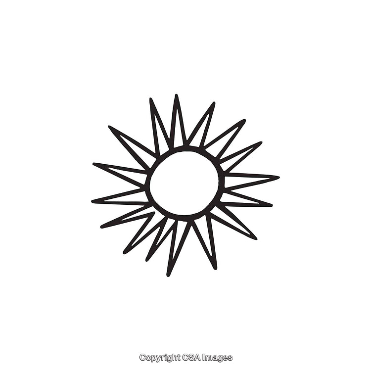 Stylized Black and White Artistic Sun Shape on White Background