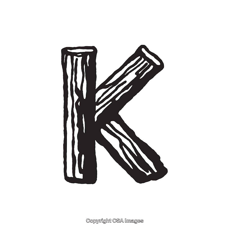 Rustic Wooden-Style Letter K Illustration with Detailed Grain Texture