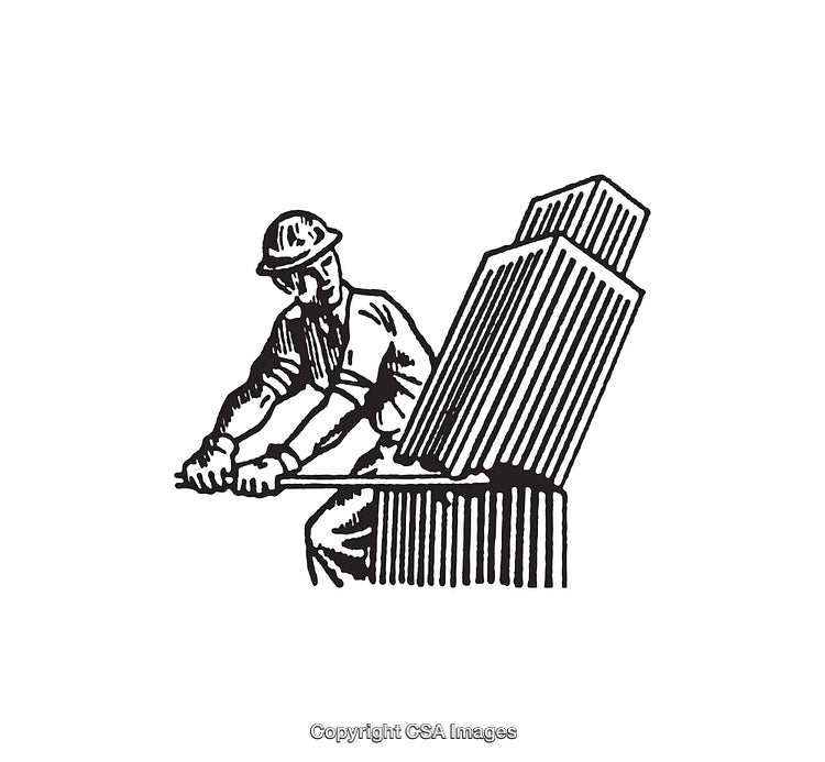 Construction Worker Leveraging Building Foundation in Detailed Line Art Illustration