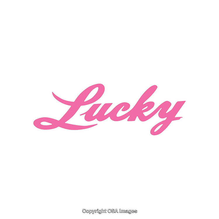 Pink Script Typography Displaying the Word Lucky on White Background