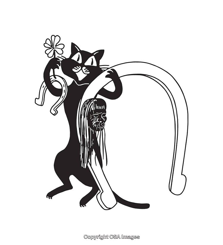 Black And White Line Art Featuring Cat With Objects and Accessories