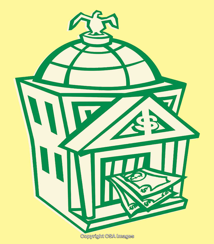 Illustration of a Bank Building with Money Iconic Design