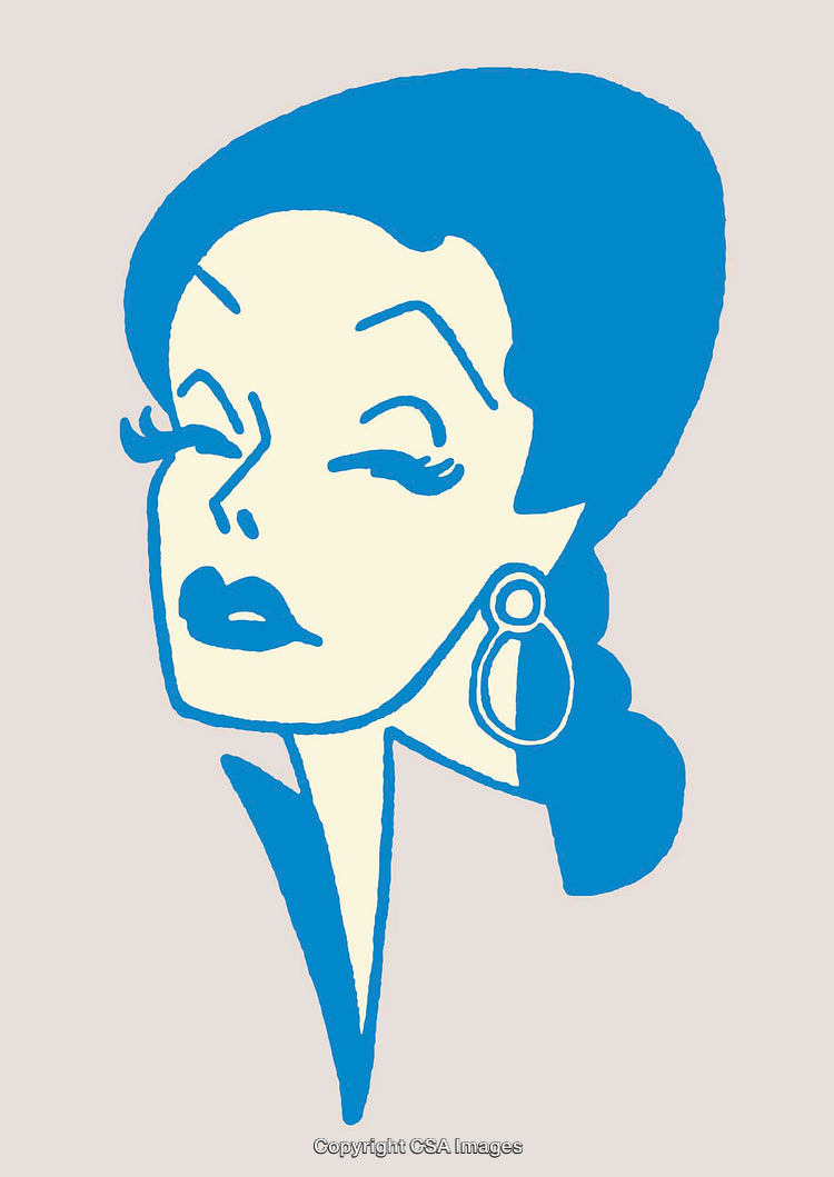 Stylized Line Art Illustration of a Woman in Vintage Style Art