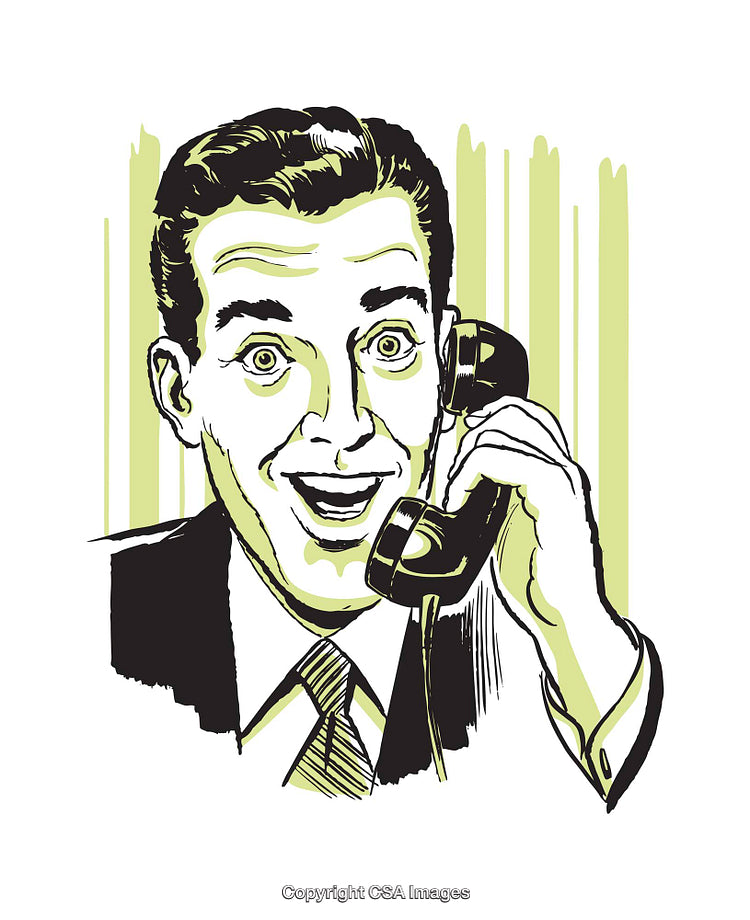 Retro Style Illustration of Happy Man on the Telephone