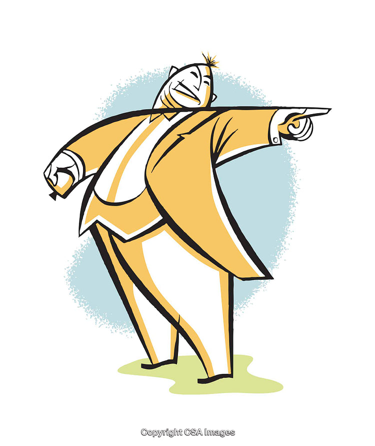 Colorful Cartoon Businessman Pointing with Confidence and Joyful Expression