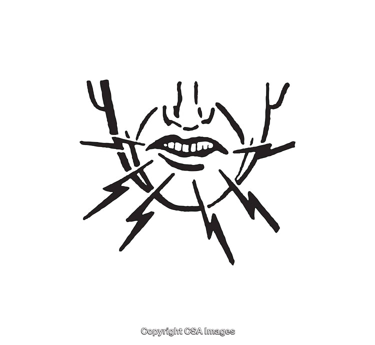 Black and White Illustration of Expressive Mouth and Energy Lines