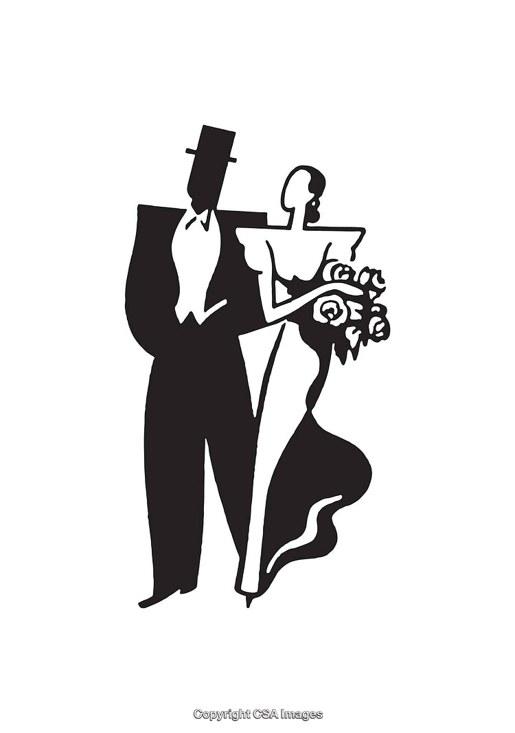 Elegant Bride and Groom Illustration in Classic Monochromatic Style