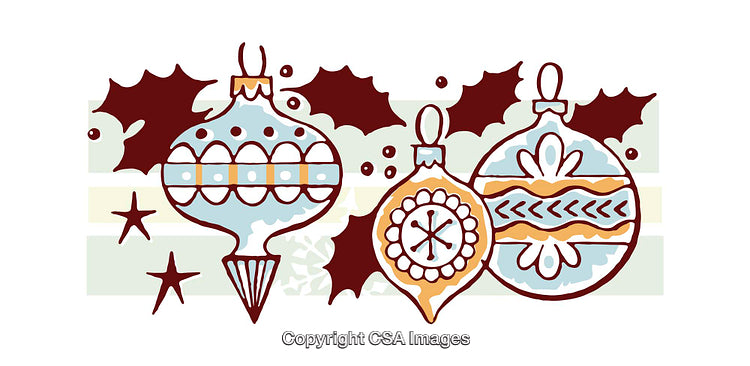 Festive Christmas Ornaments Illustration with Holly Berry and Patterns