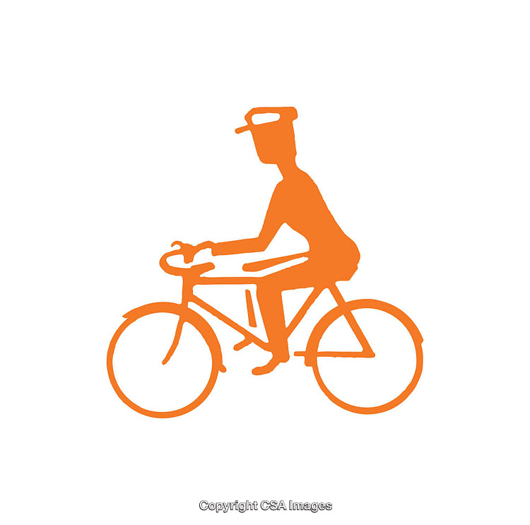 Stylized Orange Cyclist Silhouette Icon Depicting Bicycle Movement and Simplicity