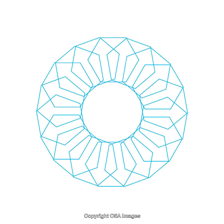 Abstract Geometric Circular Shape with Symmetrical Design in Blue Lines