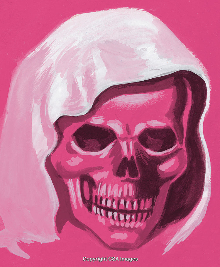 Pink Skull Artwork Featuring Bold Colors and a Dramatic Hooded Design