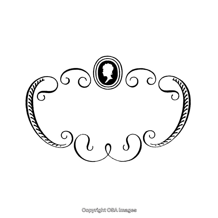 Elegant Black and White Border With Decorative Swirls and Silhouette