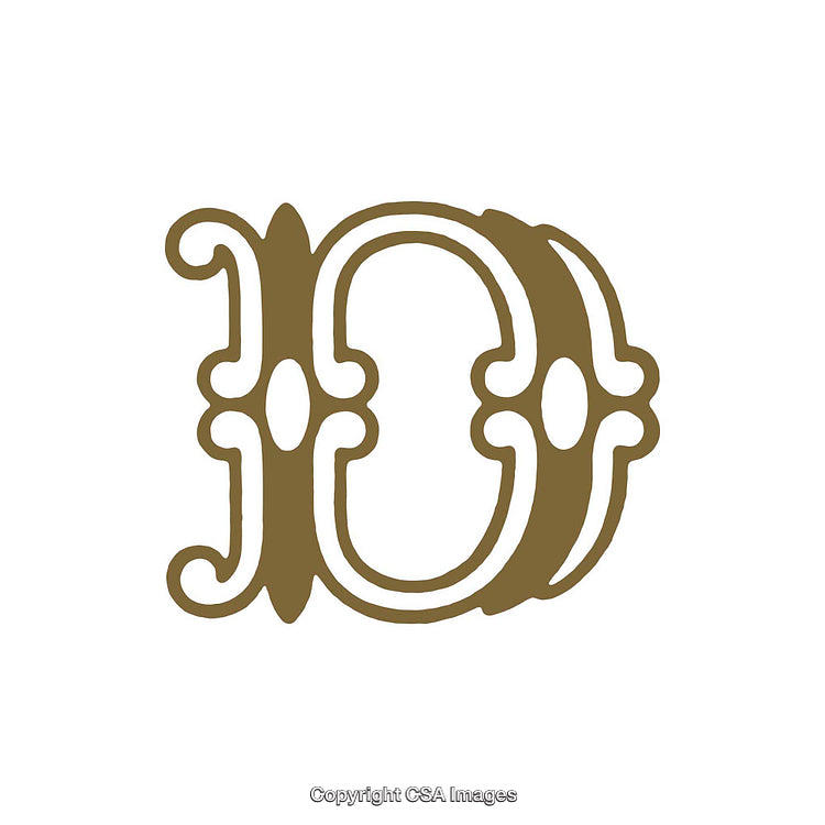 Elegant Ornate Letter D Design in Vintage Gold Color