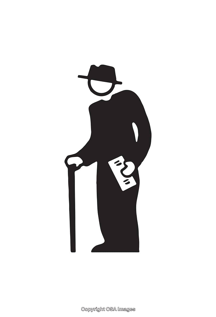 Silhouette of a Person with Hat, Cane, and Envelope Icon