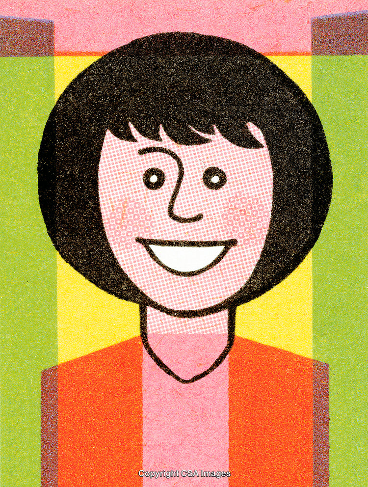 Colorful Graphic Illustration of a Smiling Person with a Vibrant Background