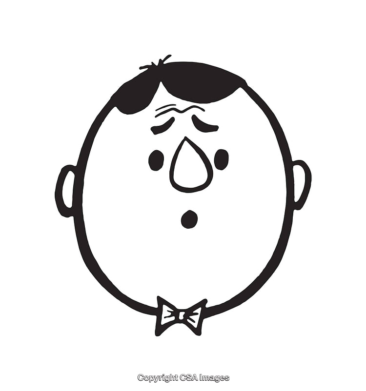 Black and White Line Art of a Concerned Man with Bow Tie
