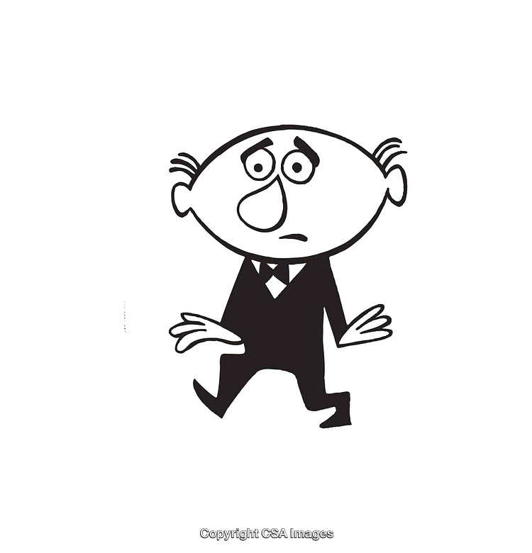 Confused Cartoon Man in Suit Expressing Hesitation and Uncertainty