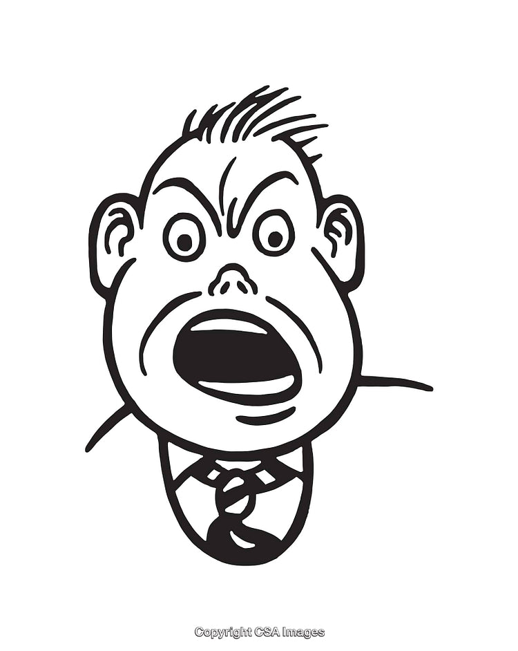 Comedic Black-and-White Line Art Illustration of Surprised Expression