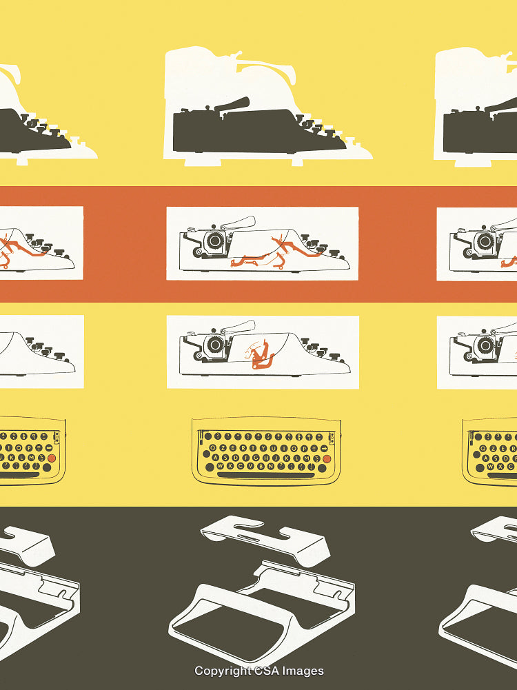 Creative Abstract Typewriter Illustration with Retro Design Element Patterns