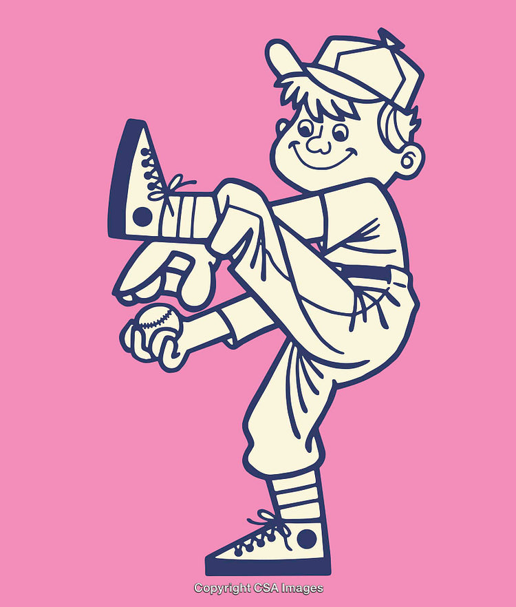 Illustration of a Young Baseball Player Preparing to Pitch