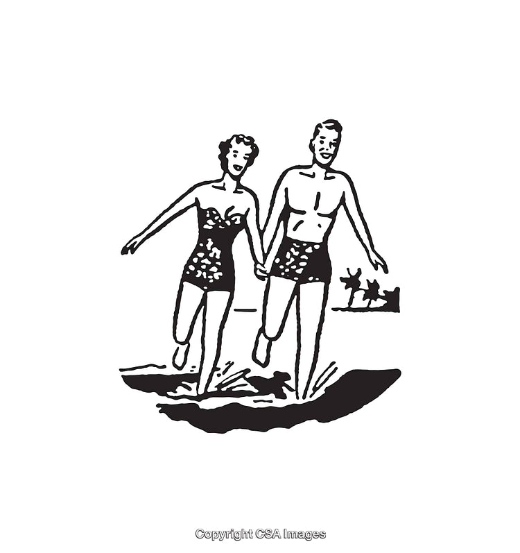 Retro Illustration of a Couple Playing on the Beach