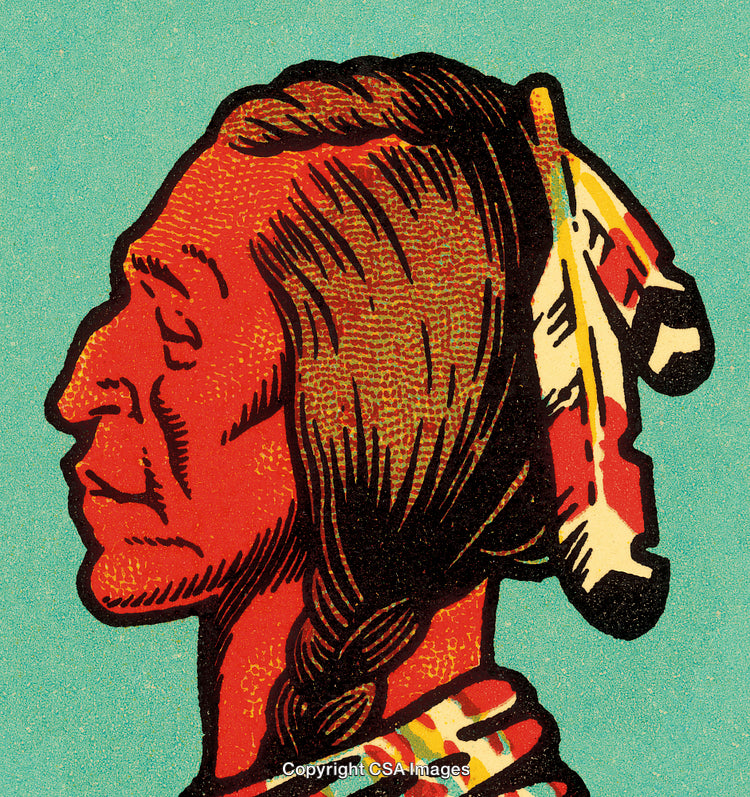 Vintage Illustration of a Profile of a Native American Individual